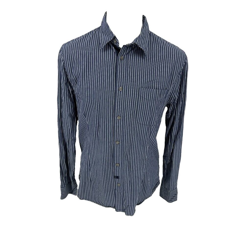 Armani Jeans AJ Large Men Slim Fit Blue Striped Button Up Shirt Long Sleeve 22-6